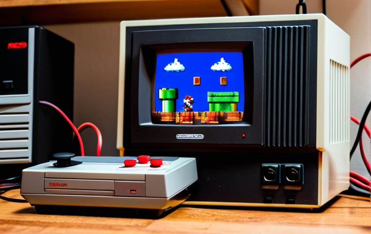 중고 레트로 게임기 구매 팁 - **A Detailed Visual Inspection of a Vintage SNES Console:**
    A detailed, eye-level close-up shot ...