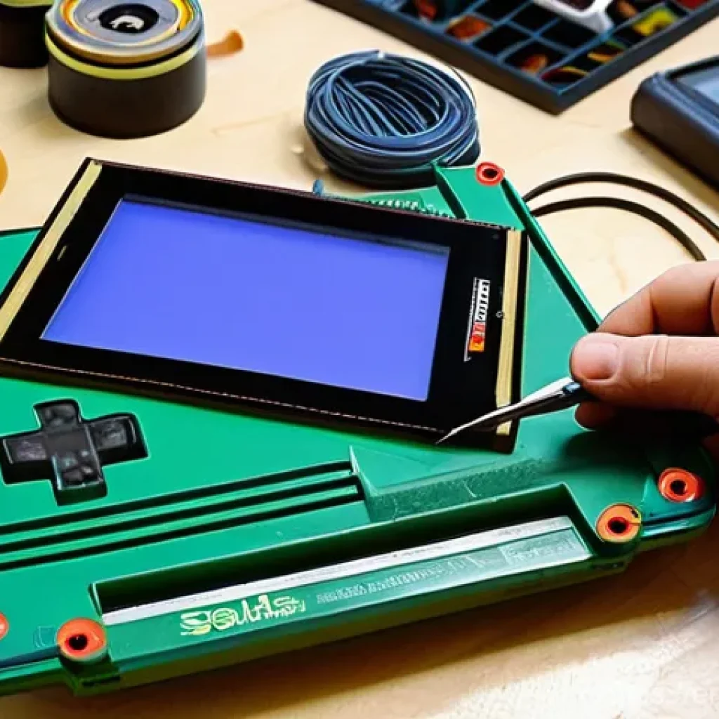 게임보이 타이틀 복원 방법 - **A meticulously organized retro game restoration workshop.** The scene should feature a sturdy wood...