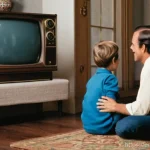 비디오게임기의 가격 변천사 - **Prompt:** A nostalgic scene from the late 1970s. A young family (mother, father, and a child aroun...