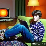 코모도어 64의 역사와 명작 게임 - **"The Symphony in Silicon" - SID Chip Experience**
    Prompt: "A cozy, dimly lit 1980s living room...