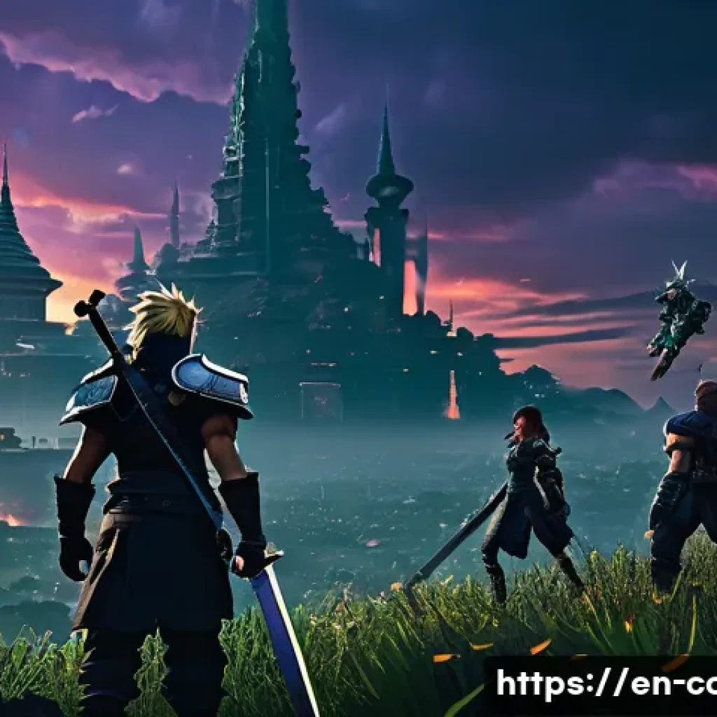 PS1 클래식  필수 플레이 타이틀 - A vivid and detailed scene depicting a classic turn-based RPG battle inspired by Final Fantasy VII: ...