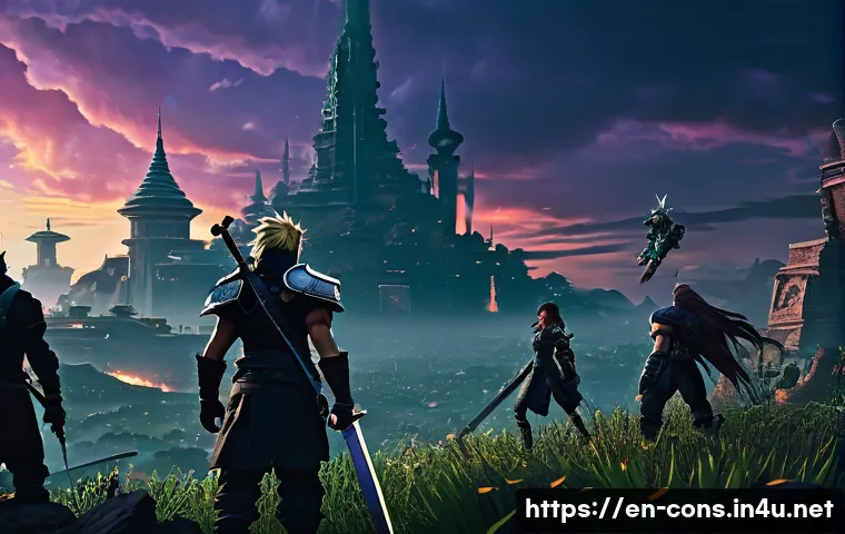 PS1 클래식  필수 플레이 타이틀 - A vivid and detailed scene depicting a classic turn-based RPG battle inspired by Final Fantasy VII: ...